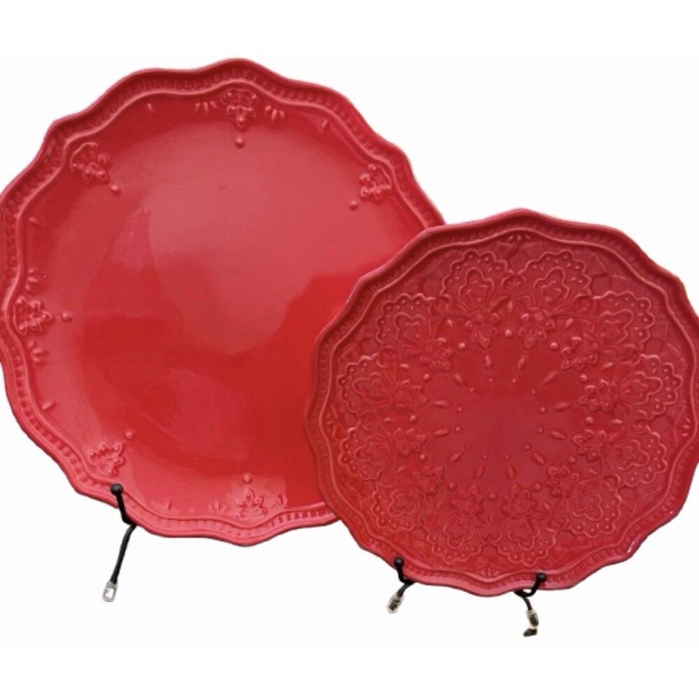 Pioneer Woman Farmhouse Lace Claret Red Dinner Salad Plate Set of 2 Discontinued